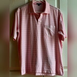 Burberry London Men's XL Light Pink Polo Shirt With White Stripes And Nova Check